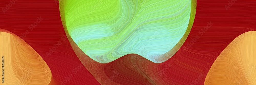 Aufkleber abstract dynamic curved lines moving designed horizontal header with light green, firebrick and peru colors. elegant curved lines with fluid flowing waves and curves