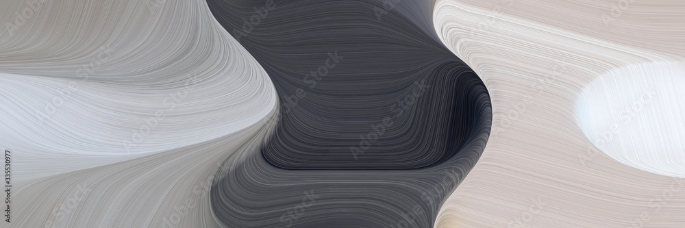 Poster abstract dynamic curved lines decorative designed horizontal header with silver, dark slate gray and dim gray colors. elegant curved lines with fluid flowing waves and curves