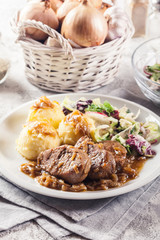 Braised pork loins with onion sauce