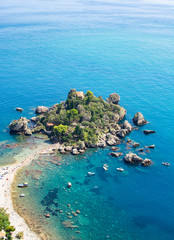 View of small island and Isola Bella beach, Taormina, Sicily