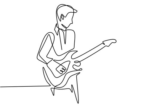 black line art guitarist playing electric guitar clip art preview