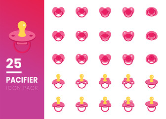 Set of Pink pacifier baby dummy care nipple newborn child icon flat suitable for web. Isolated on white background. Vector illustration