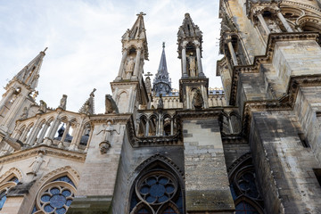 Obraz premium Low angle view at a part of cathedral Notre Dame in Reims, France