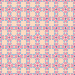 Seamless vector pattern with stylized flowers and hearts. Retro colors. Can be used for wallpaper, pattern fills, web page background, fabric, scrapbooking, wrapping paper.