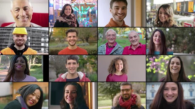 multiscreen of people of different age and different races smiling