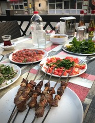 Local lifestyle eating liver kebab in the very early morning in Adana