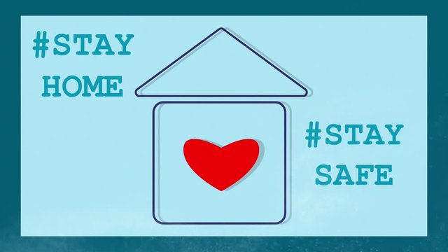 Stay at home text with home and heart in home. COVID 19 or the logo of the campaign for the protection from coronavirus. Referring to self-isolation as a sign or symbol.