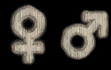 Set of symbol female and male made of industrial metal 3D
