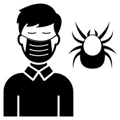 Young Man wearing surgical disposable mask and with  concept Vector Icon, House Dust mite allergy Prevention and Virus protection on white background, Respiratory allergic patient Symbol design