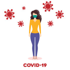 Woman's face in a medical protective mask. Quarantine. covid 2019 coronavirus