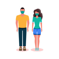 Woman and man face in a medical protective mask. Quarantine. covid 2019 coronavirus