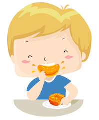 Kid Boy Juicy Orange Adjective Illustration