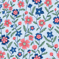 Chintz flowers vector seamless pattern