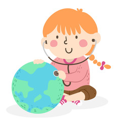 Kid Girl Treat Earth Stethoscope Illustration