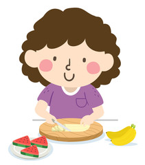 Kid Girl Slice Fruits Illustration