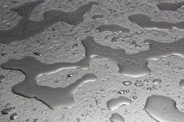 Abstract blotches of water on the surface in black and white.