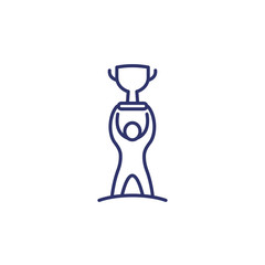 Success line icon with man and trophy