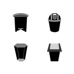 Set of garbage bin icon. Trash, waste, basket, recycling. Silhouette vector style. 