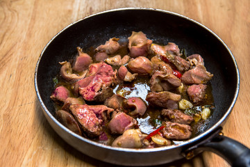 Offal, Chicken Meat, Gravy, Liver - Offal, Roasted