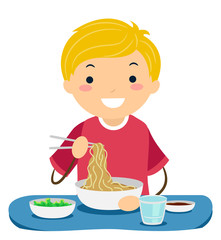 Stickman Teen Guy Eat Asian Food Illustration