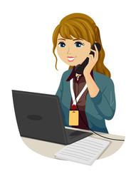 Teen Girl Intern Answer Phone Call Illustration