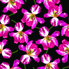 Floral seamless  pattern with tulips on dark background.  Abstract background texture.