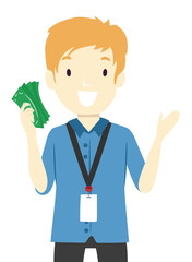 Teen Guy Intern Paid Cash Illustration