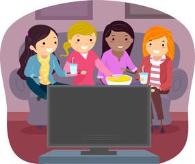 Stickman Teen Girls Movie Marathon Illustration