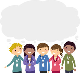 Stickman Teens Intern Thinking Cloud Illustration