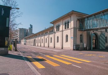 Fototapeta na wymiar Empty streets. Closed stores in Badergasse. Taken in Zurich/Switzerland, April 2. 2020