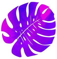 Hand drawn watercolor colorful monstera leaf isolated on white background. Vector illustation. Perfect for elemen for design, print, greeting card.