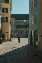 Empty streets. Zurich during the corona crisis on a Thursday afternoon. Taken in Zurich/Switzerland, April 2. 2020