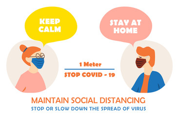Coronavirus 2019 - Maintain Social Distancing Vector. Stop Or Slow Down The Spread Of Virus.
