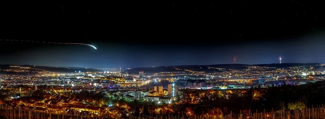 Stuttgart Nacht Panorama, Fernsehturm, Talblick,lichtschweif © tom-pic-art