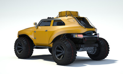 Fototapeta na wymiar 3D rendering of a brand-less generic concept off-road car in studio environment