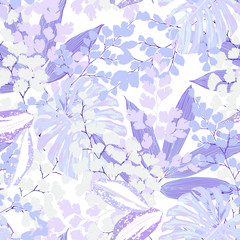 Floral seamless  pattern with  tropical leaves . Abstract background texture. Pastel colors.