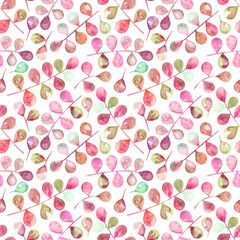 Watercolor pattern of red and brown autumn leaves illustrated