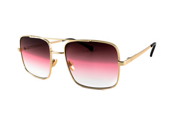 Red pilot aviator gold rimmed gradient sunglasses isolated on white background, side view © Melih Evren