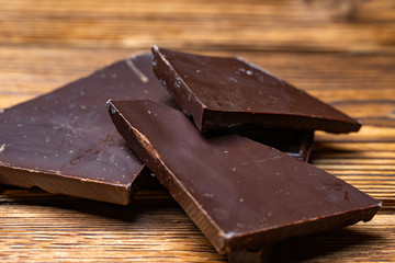 chocolate pieces on white background