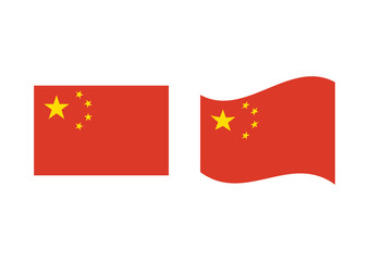 Chinese flag icon set vector. Chinese flag isolated on a white background. Red flag with yellow stars vector. Chinese waving flag vector