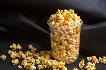 Popcorn in a large bucket.