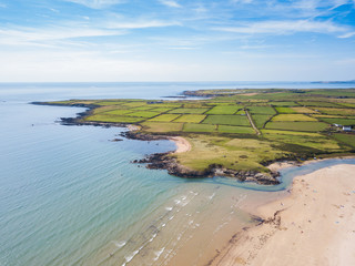 Aerial view of Aberffraw Bay and Beach, Ty Croes, Anglesey, Wales, UK