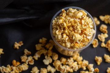 Popcorn in a large bucket.