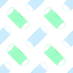 Face Medical Mask Seamless Pattern Isolated on White Background.