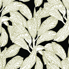 Seamless tropical pattern with leaves. Graphic vector background.	