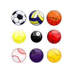 Sports ball or different game balls icon set in modern colour design concept on isolated white background. EPS 10 vector.