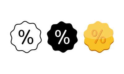 Percentage icon flat in modern white, black and gold colour design concept, symbol simple on isolated background. EPS 10 vector.