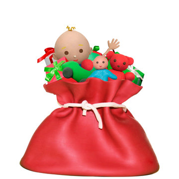 Enfant dans la hotte du P&egrave;re No&euml;l - illustration