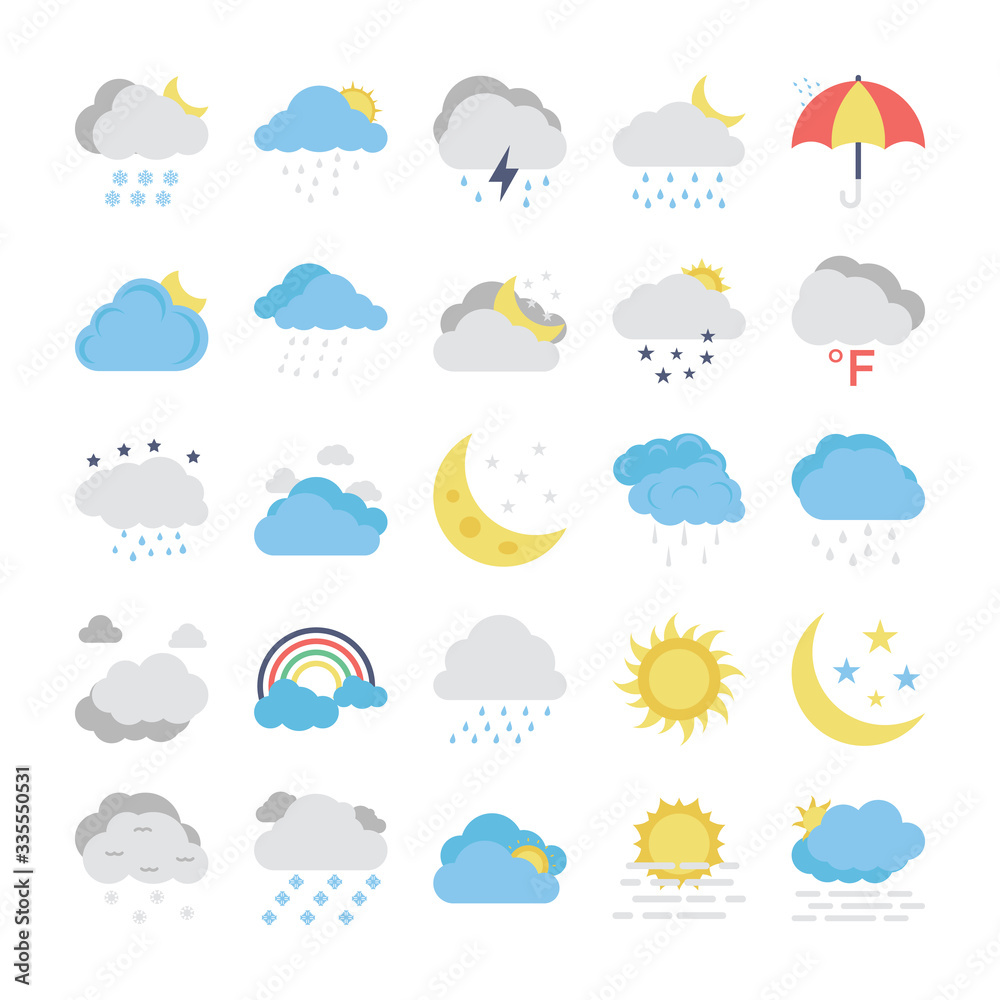 Wall mural weather flat colored icons