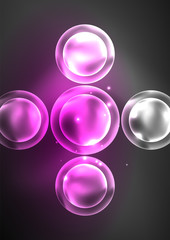 Glowing neon shiny transparent bubbles, glass circles or bio cell concept. Techno futuristic vector abstract background For Wallpaper, Banner, Background, Card, Book Illustration, landing page